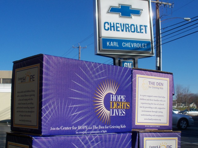 Family Center’s Hope Lights Lives Luminary Pickup at Karl Chevrolet in New Canaan